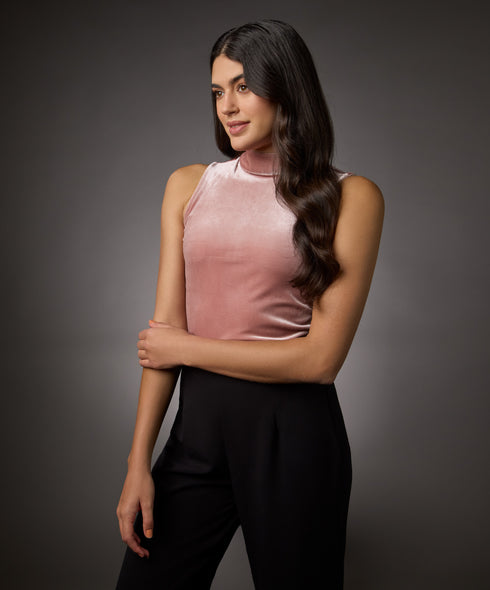 High Neck Sleeveless Velvet Top-  Brown
